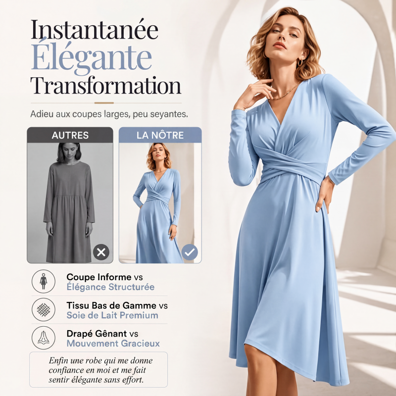 Robe midi élégante à col V pour femme
