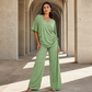 ✨Promotion exceptionnelle : 50 % de réduction 🔥Ensemble décontracté pour femme : haut à col V et pantalon large