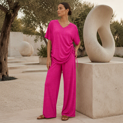 ✨Promotion exceptionnelle : 50 % de réduction 🔥Ensemble décontracté pour femme : haut à col V et pantalon large