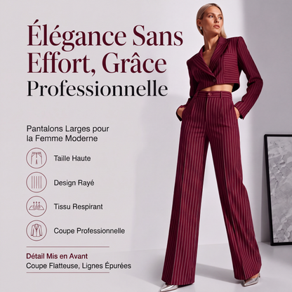 Pantalon large à rayures taille haute pour femme