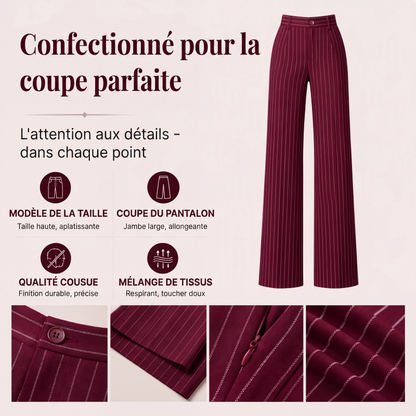 Pantalon large à rayures taille haute pour femme