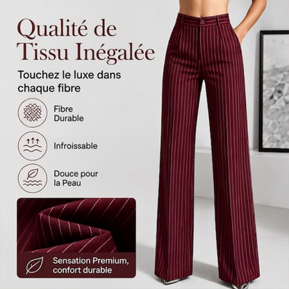 Pantalon large à rayures taille haute pour femme