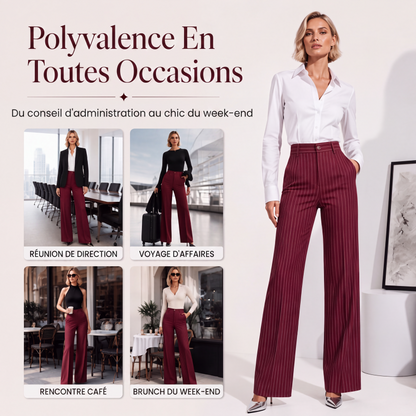 Pantalon large à rayures taille haute pour femme