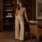 Pantalon large à rayures taille haute pour femme