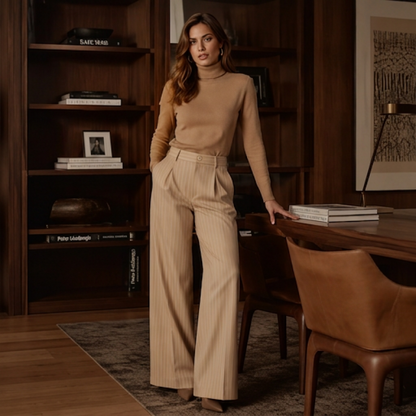Pantalon large à rayures taille haute pour femme