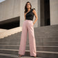 Pantalon large à rayures taille haute pour femme