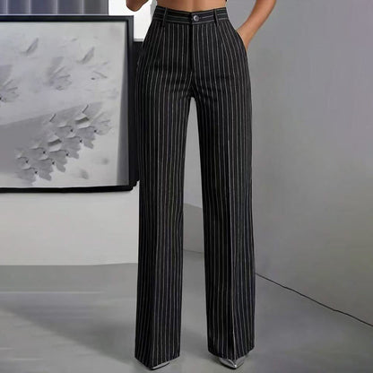 Pantalon large à rayures taille haute pour femme