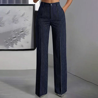 Pantalon large à rayures taille haute pour femme