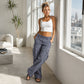 Pantalon cargo vintage à jambes larges pour femme