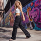 Pantalon cargo vintage à jambes larges pour femme