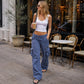 Pantalon cargo vintage à jambes larges pour femme