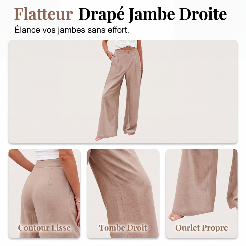 Pantalon décontracté femme taille haute jambe large