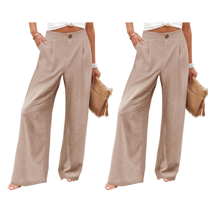 Pantalon décontracté femme taille haute jambe large