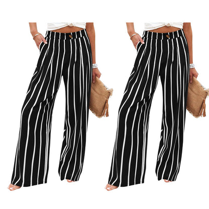 Pantalon décontracté femme taille haute jambe large