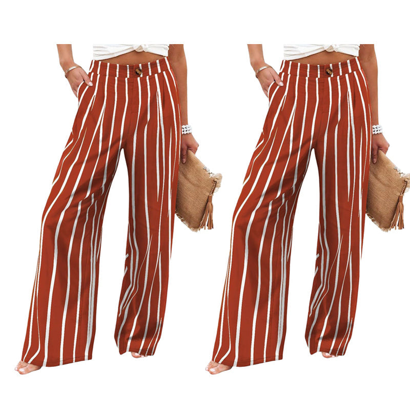 Pantalon décontracté femme taille haute jambe large