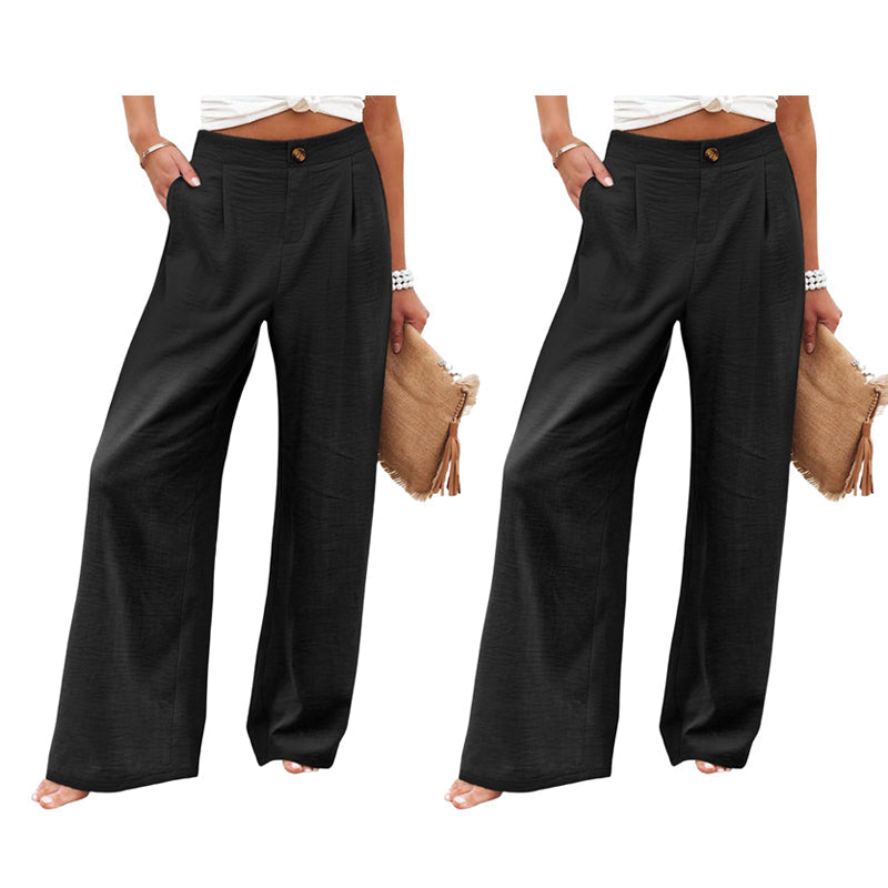 Pantalon décontracté femme taille haute jambe large
