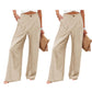 Pantalon décontracté femme taille haute jambe large
