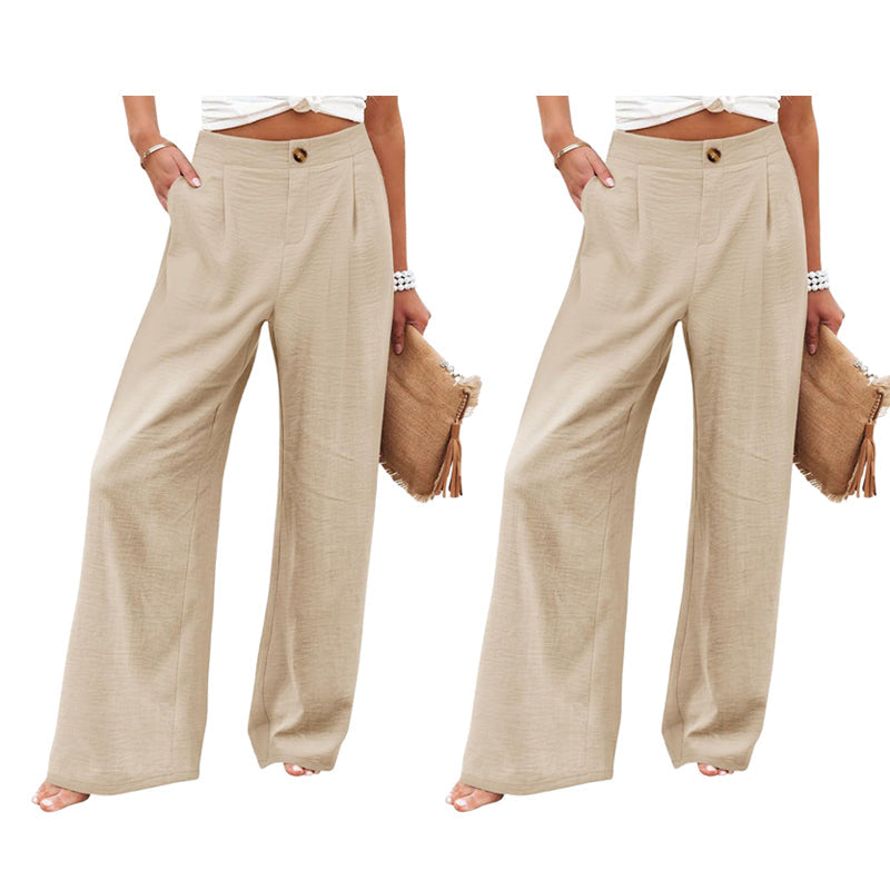 Pantalon décontracté femme taille haute jambe large