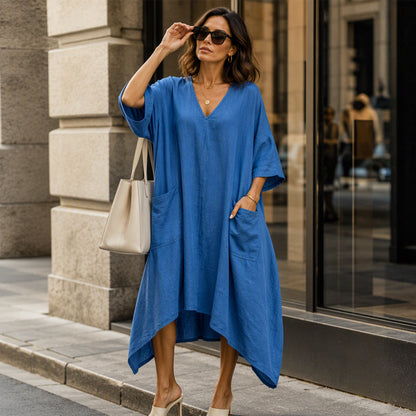 Robe asymétrique ample à col V pour femme