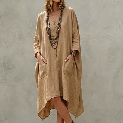 Robe asymétrique ample à col V pour femme
