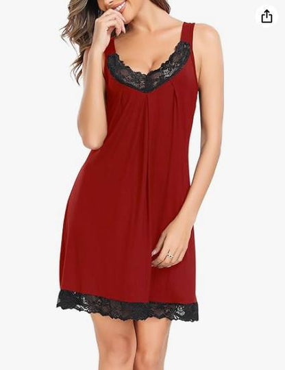 👗🌸 Chemise de nuit élégante en dentelle – col V, bordure en dentelle ajourée, coton respirant. -50 % DE RÉDUCTION ! 🔥