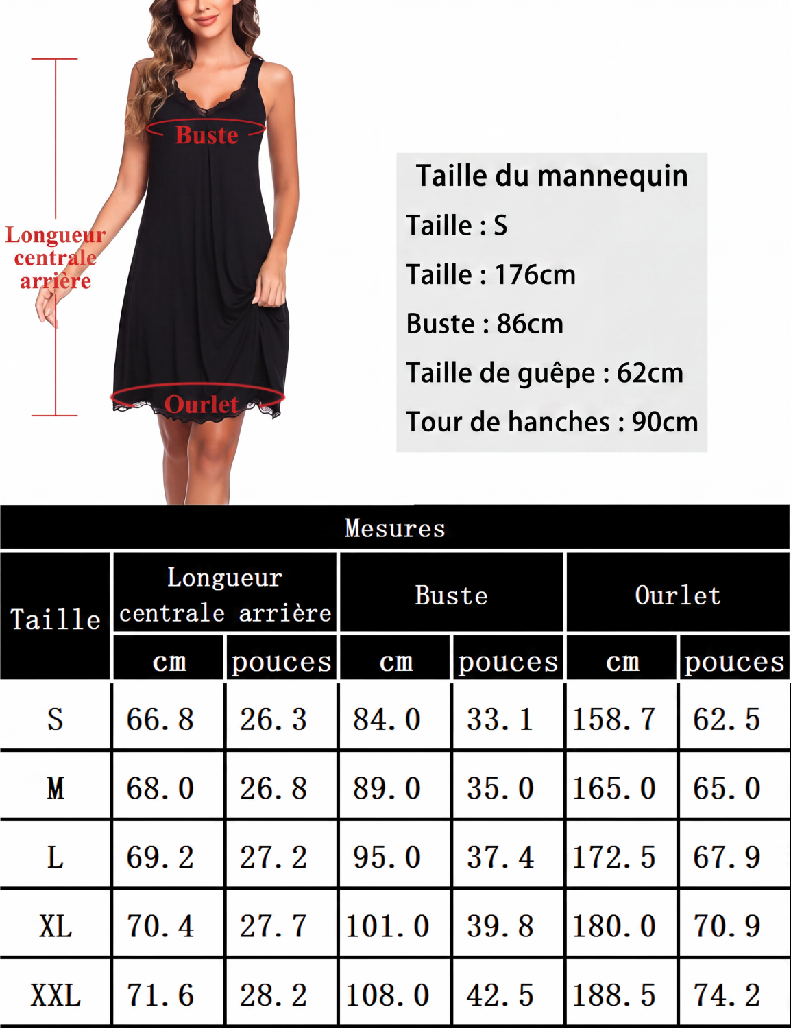👗🌸 Chemise de nuit élégante en dentelle – col V, bordure en dentelle ajourée, coton respirant. -50 % DE RÉDUCTION ! 🔥