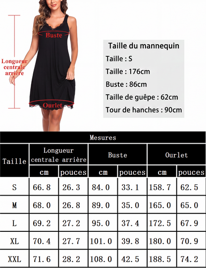 👗🌸 Chemise de nuit élégante en dentelle – col V, bordure en dentelle ajourée, coton respirant. -50 % DE RÉDUCTION ! 🔥