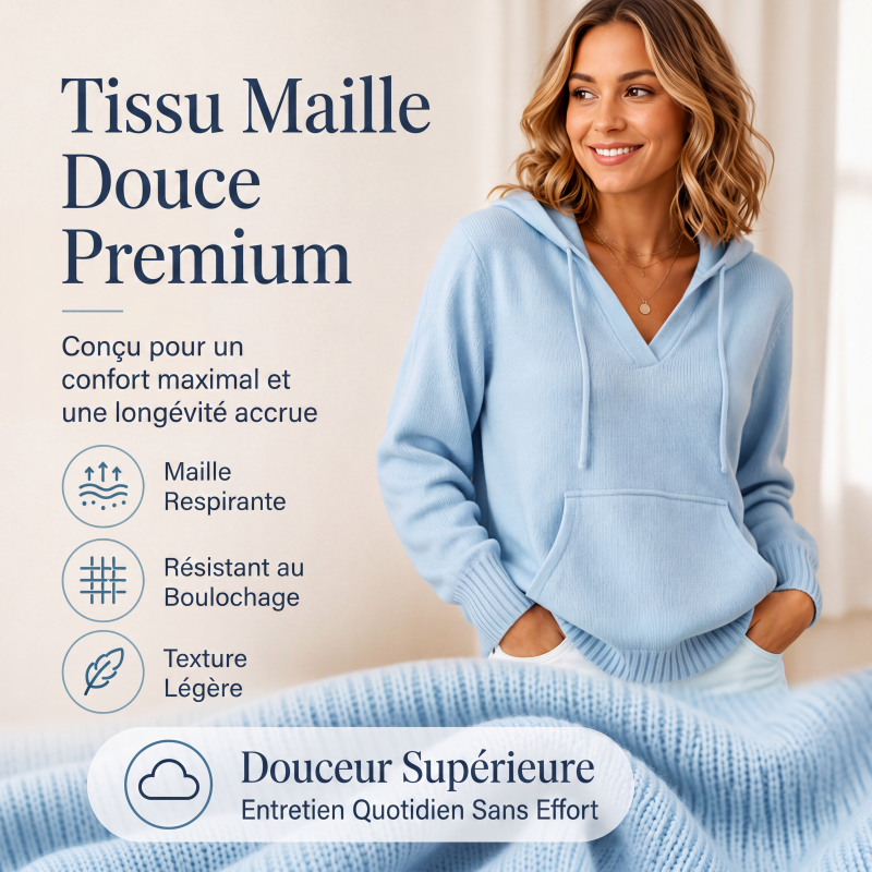 Pull décontracté à capuche et col V uni pour femme