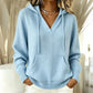 Pull décontracté à capuche et col V uni pour femme