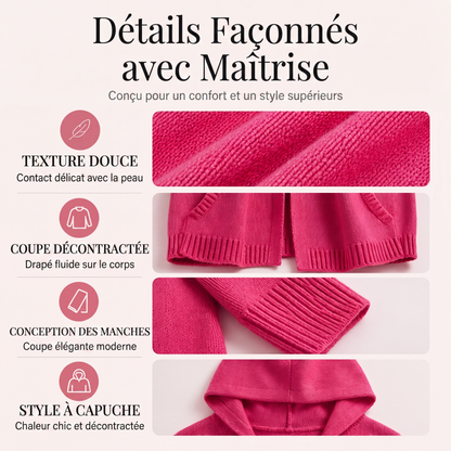 Cardigan en maille à capuche pour femme, manches 3/4