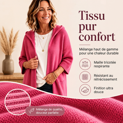 Cardigan en maille à capuche pour femme, manches 3/4