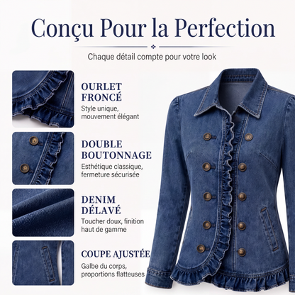 Veste en jean à volants et double boutonnage pour femme