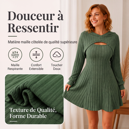 Ensemble 2 pièces en maille côtelée pour femme