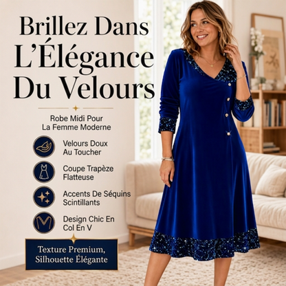 Robe élégante à col V et sequins pour femme