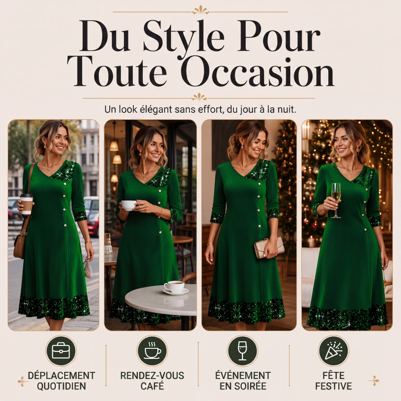 Robe élégante à col V et sequins pour femme