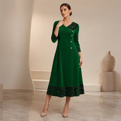 Robe élégante à col V et sequins pour femme