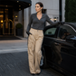 Pantalons cargo taille haute pour femme, coupe décontractée jambe droite, pantalons utilitaires avec poches