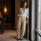 Pantalons cargo taille haute pour femme, coupe décontractée jambe droite, pantalons utilitaires avec poches