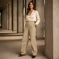 Pantalons cargo taille haute pour femme, coupe décontractée jambe droite, pantalons utilitaires avec poches