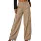Pantalons cargo taille haute pour femme, coupe décontractée jambe droite, pantalons utilitaires avec poches