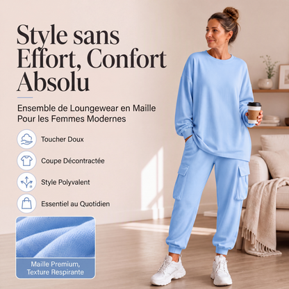 Ensemble décontracté pour femme : haut à col rond et pantalon cargo