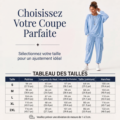 Ensemble décontracté pour femme : haut à col rond et pantalon cargo