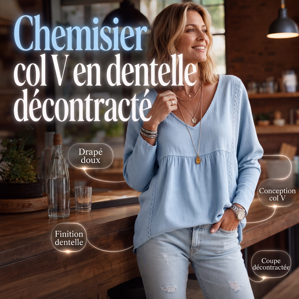 Chemisier décontracté à col en V pour femmes, manches longues