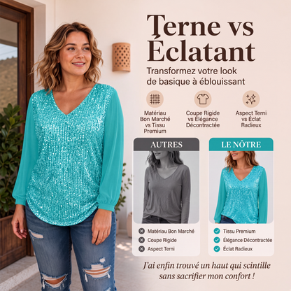 Haut élégant pour femme à col V en sequins