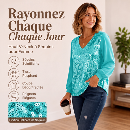 Haut élégant pour femme à col V en sequins