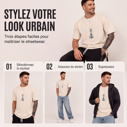 T-shirt pour homme à col rond avec motif d'échecs