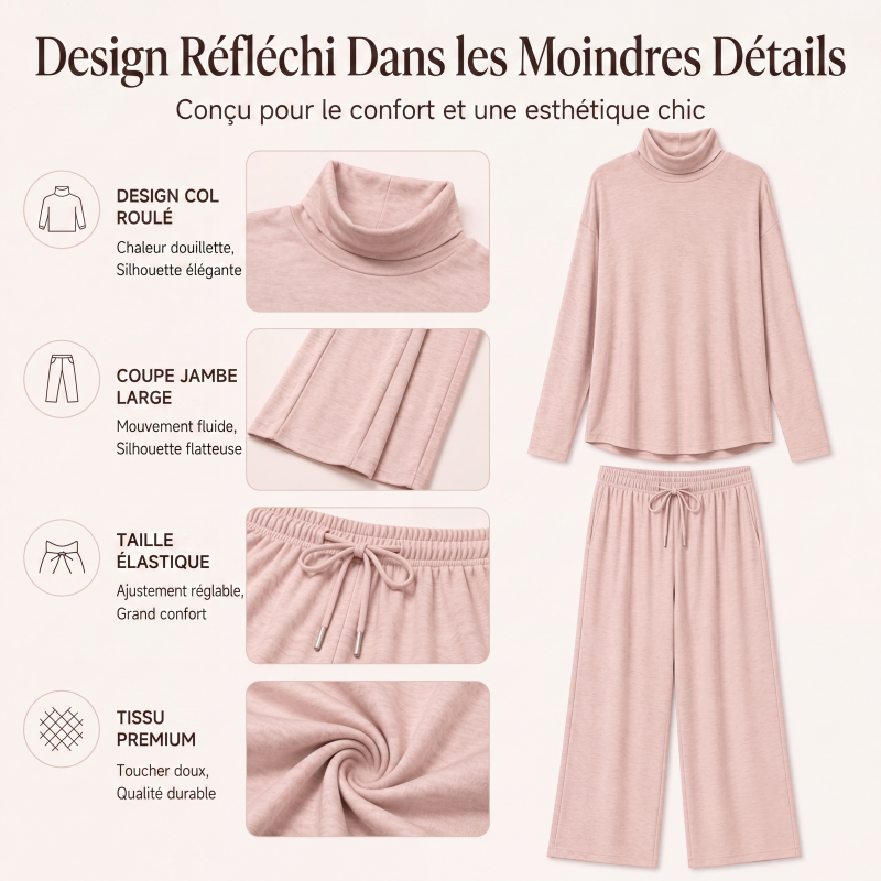 ✨ Ensemble Femme 2 Pièces – Col Roulé Élégant & Pantalon Large Fluide