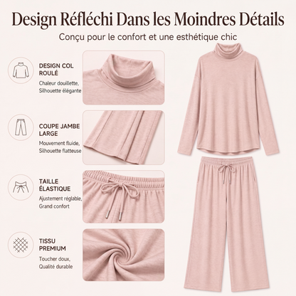 ✨ Ensemble Femme 2 Pièces – Col Roulé Élégant & Pantalon Large Fluide