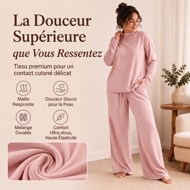 ✨ Ensemble Femme 2 Pièces – Col Roulé Élégant & Pantalon Large Fluide
