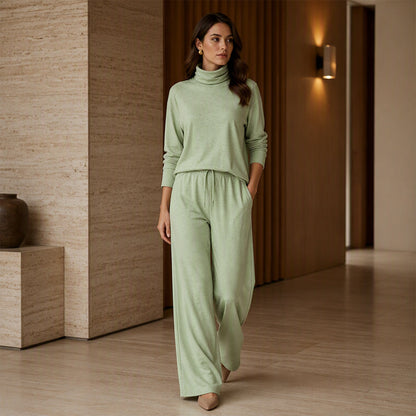 ✨ Ensemble Femme 2 Pièces – Col Roulé Élégant & Pantalon Large Fluide